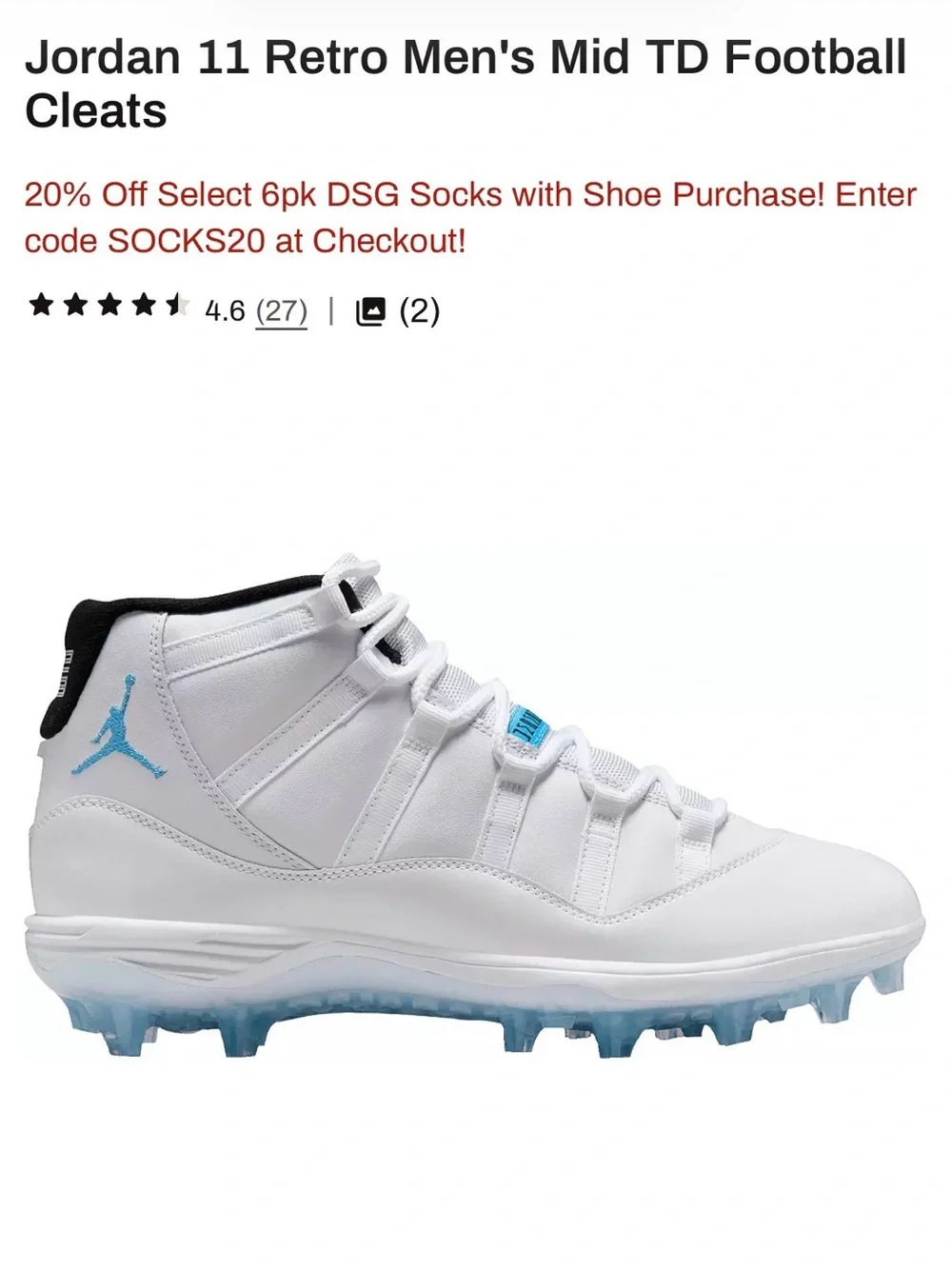 Jordan Kids White and Light Blue Mid-Top cleats